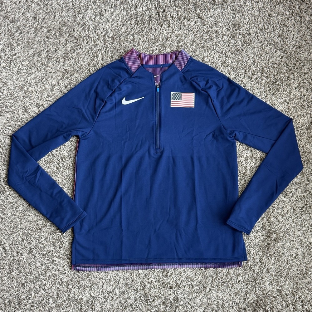 Nike Pro Elite Team USA Podium Jacket Womens Medium Half-Zip Blue AO8797-492 NEW